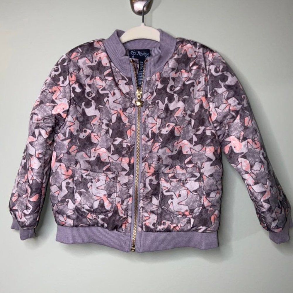 Cynthia Rowley Grey and Pink Star Nylon Bomber Jacket 12 months